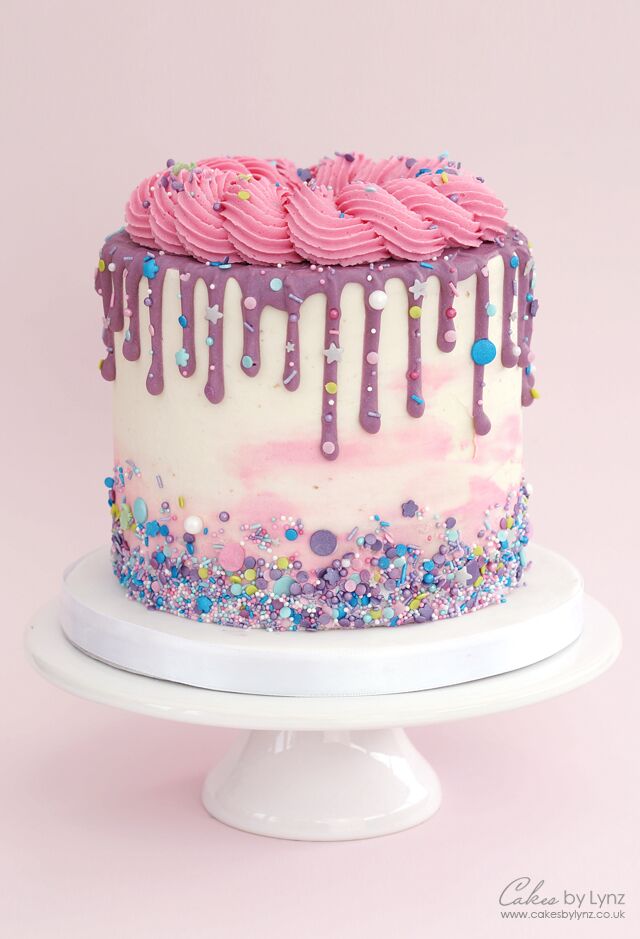 Coloured Sprinkle Drip Cake with Buttercream Swirls Tutorial - Cakes by ...