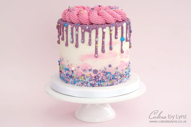 Coloured Sprinkle Drip Cake with Buttercream Swirls Tutorial - Cakes by ...