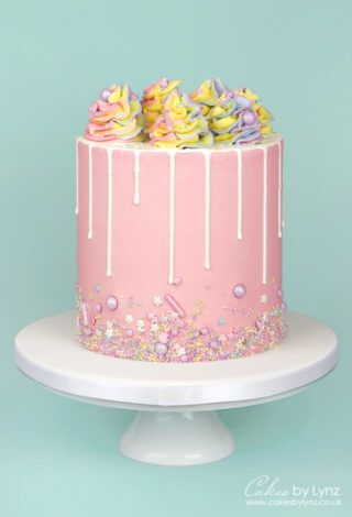 Pastel Buttercream Sprinkle Cake - White Drip and Rainbow Swirls ...